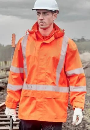 SYZMIK Men's Hi Vis X Back Ultralite Waterproof Jacket ZJ657 Metro Workwear.
